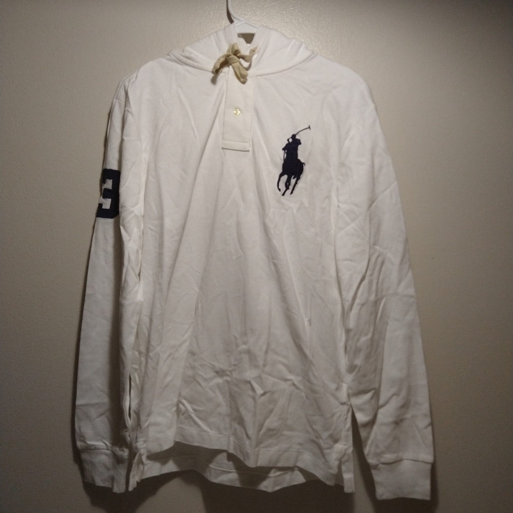 Polo Ralph Lauren White Big Pony Hooded Polo Parka Pullover Shirt - Picture 1 of 16